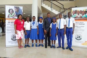 Students of Community Secondary School Ukuko, Urue Offong Oruko LGA and their mentor Esomoh Effiong (c)