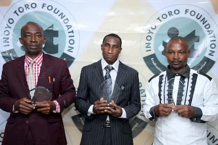 TEACHERS AWARDED IN ECONOMICS, FROM RIGHT 1ST PLACE WINNER BASSEY EYO, 2ND PLACE ANIEKAN UDOH, 3RD PLACE UWEM AKPAKPAN
