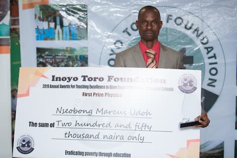 1st Prize winner Physics Mr. Nseobong Marcus Udoh of Western Annang Sec. Com. Sch. Ikot Akpa Nkuk, Ukanafun
