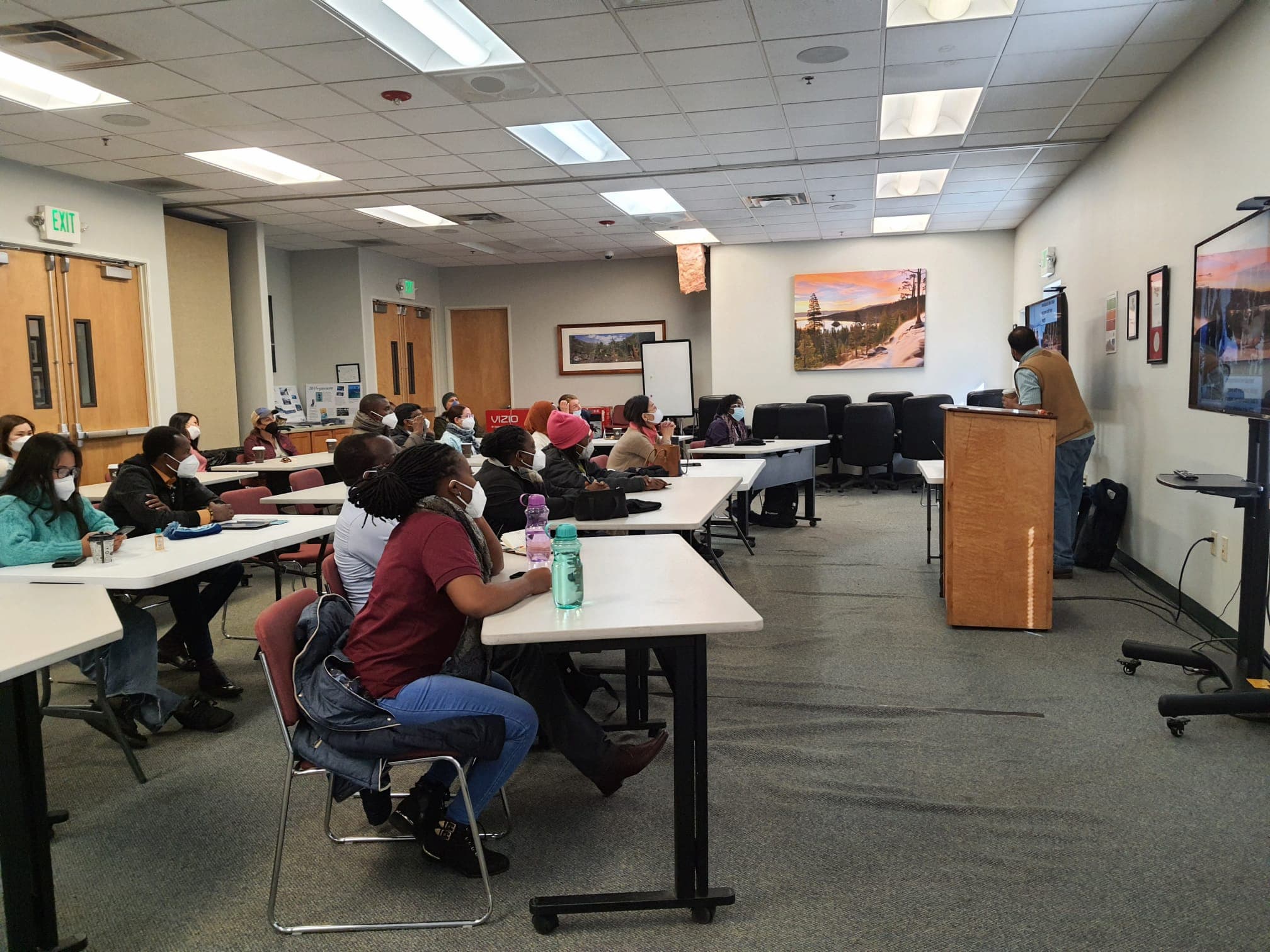 Ephraim in classroom with Fullbright Fellows