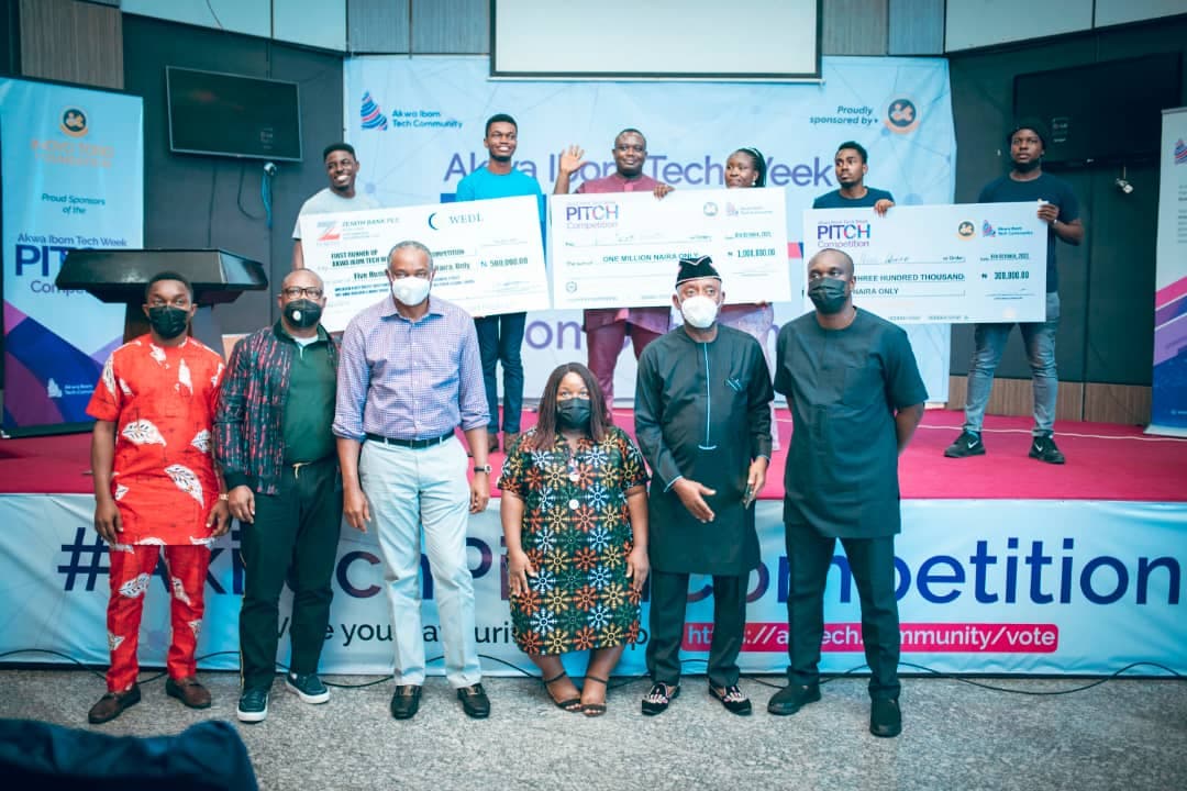 Mr. Udom Inoyo, Panel of Judges, winners, and other guests at the 2021 Akwa Ibom Tech Week Pitch Competition Finale