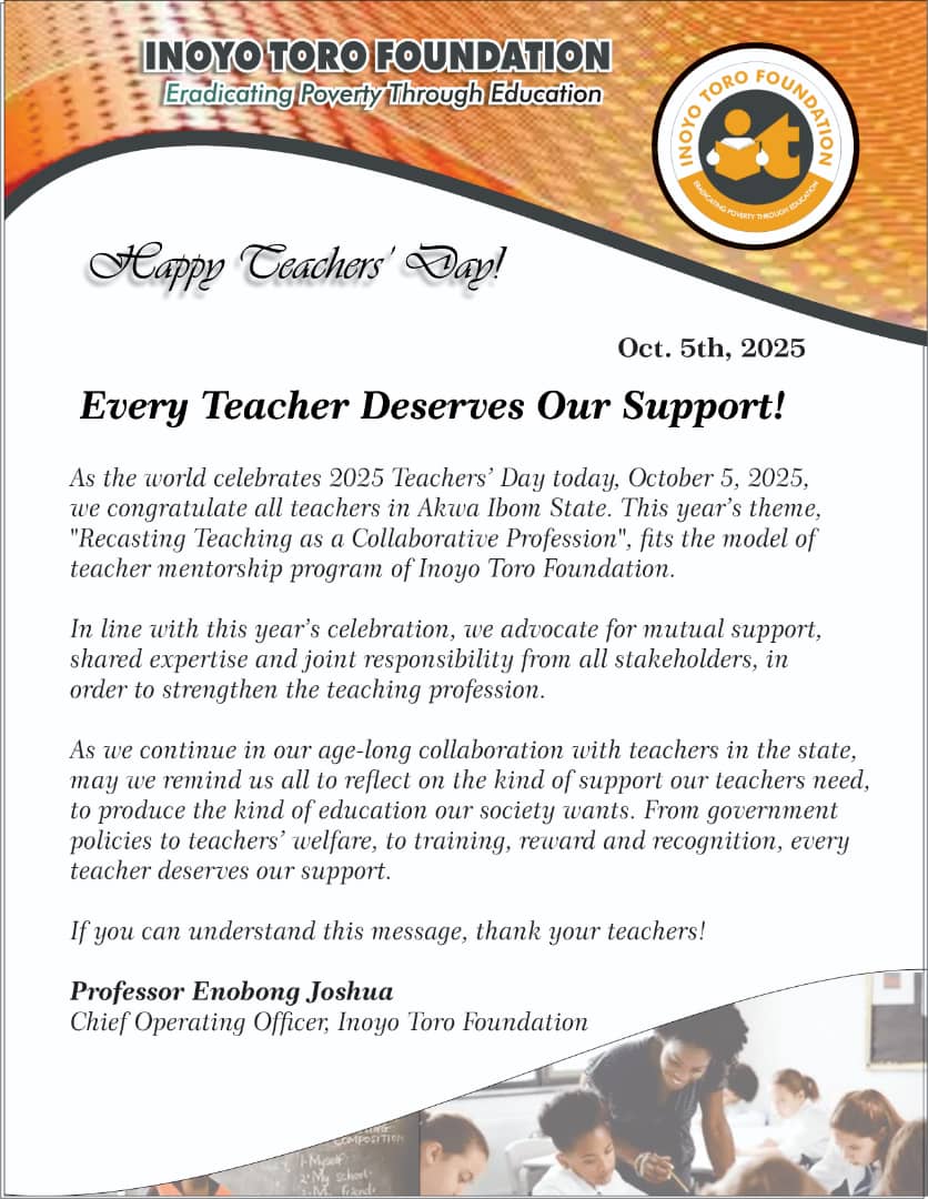 Inoyo Toro Foundation Advocates Enhanced Teachers’ Support on World Teachers’ Day